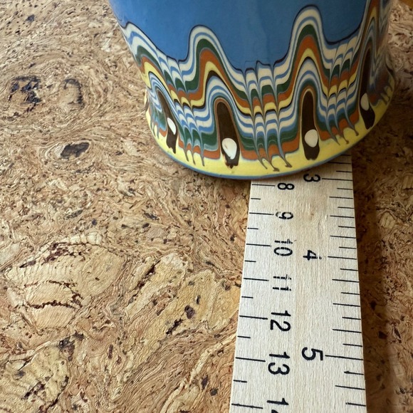 Vintage Bulgarian Troyan Pottery Cup Handcrafted Marbled Folk Art Ceramic Blue - Picture 9 of 12
